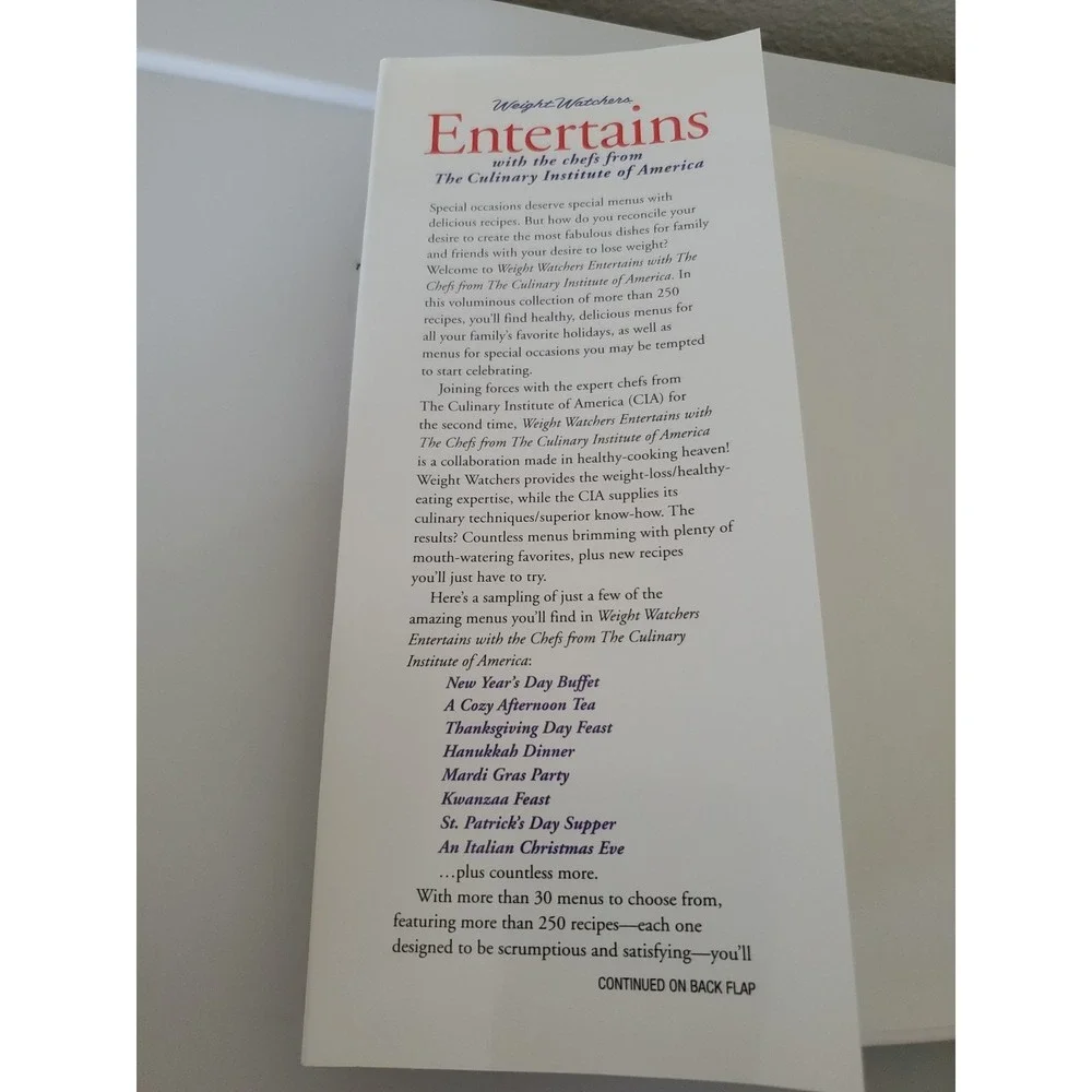 Weight Watchers Entertains Culinary Institute of America Cookbook Hardcover